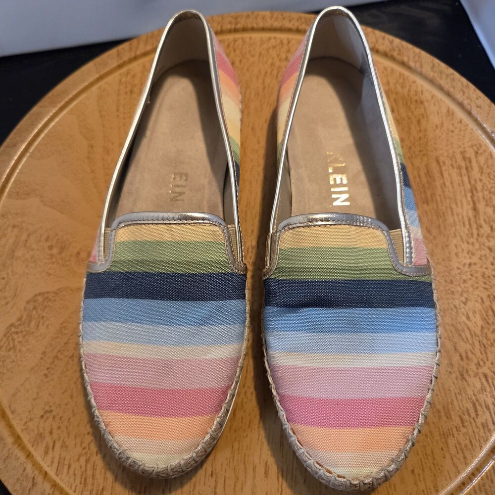 Anne Klein Womens 8.5 M Rainbow Stripe Espadrille Flats Slip On Multicolor